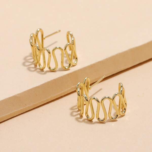 

Hollow Out Open Hoop Earrings, Gold