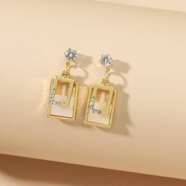 

Rhinestone Detail Geometric Earrings, Gold