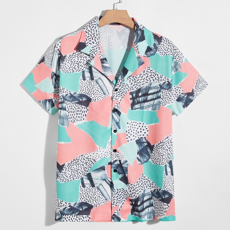 

Guys Patchwork Button Front Shirt, Multicolor