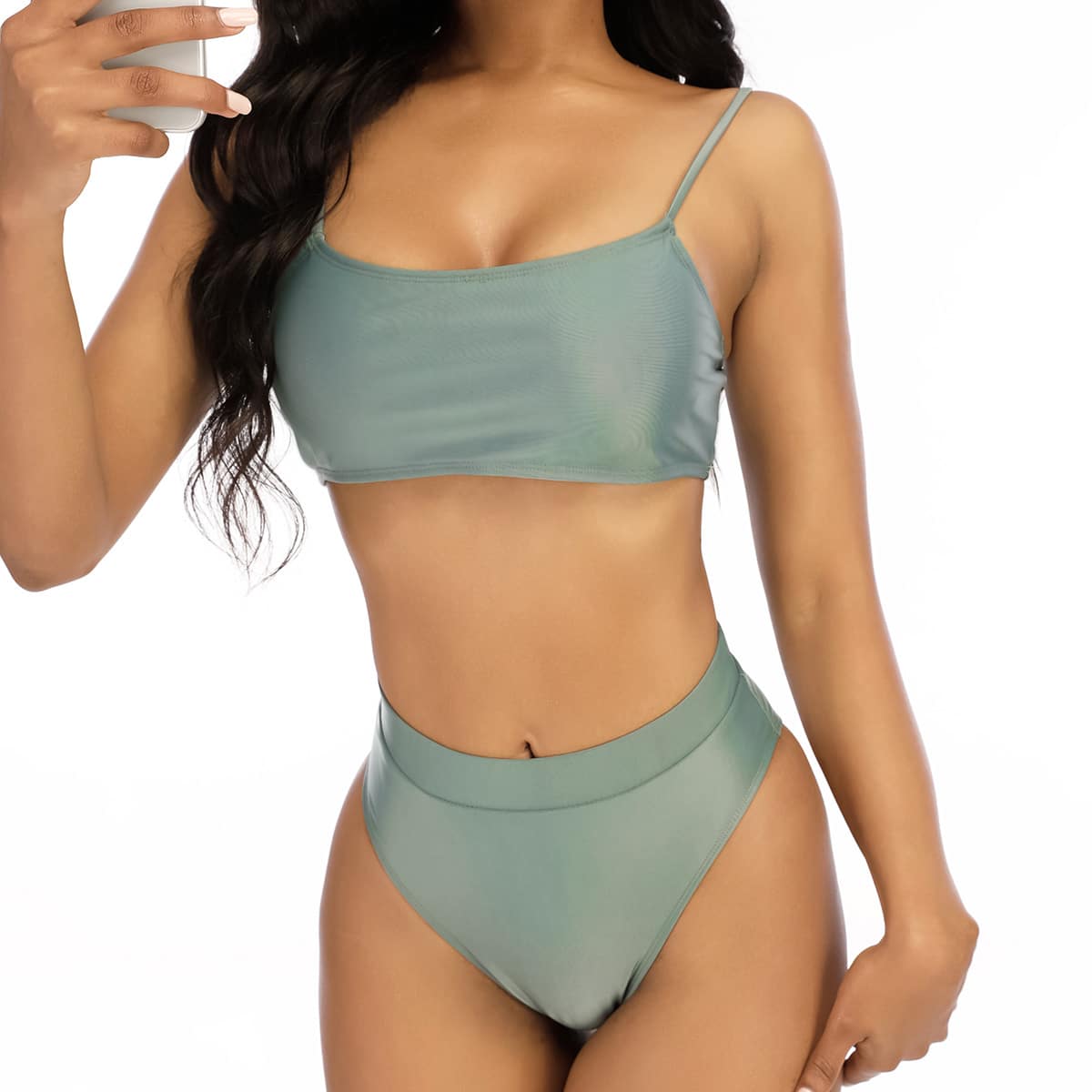

Simple Solid Bikini Swimsuit, Army green