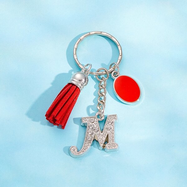 

Rhinestone Letter Charm Keychain, Multicolor