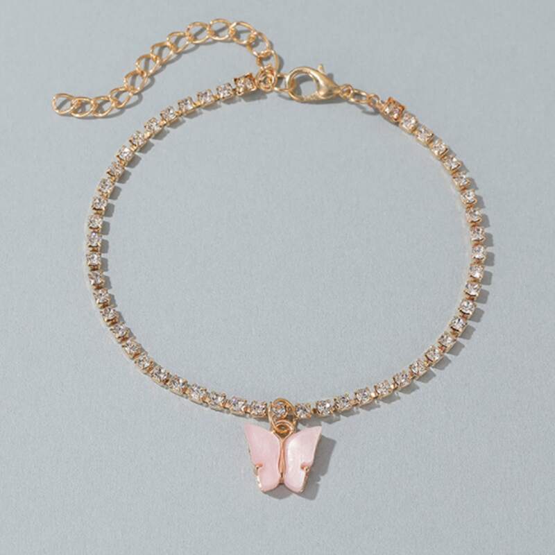 

Rhinestone Decor Butterfly Anklet, Gold