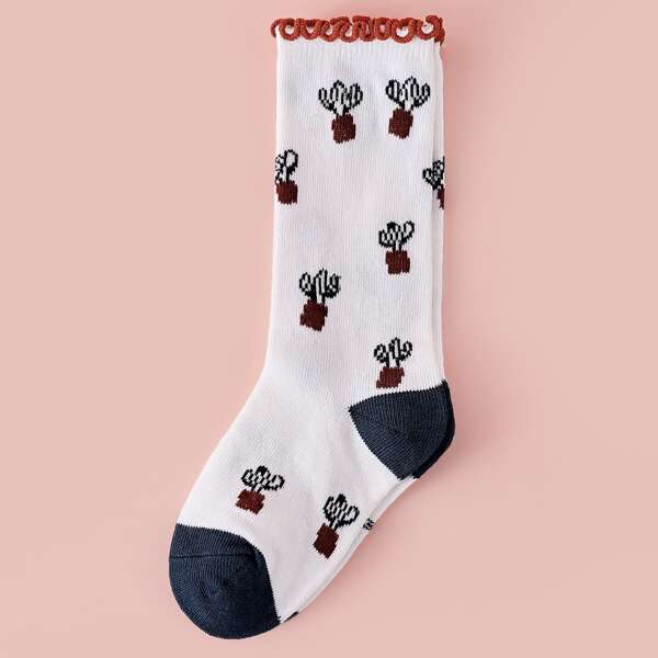 

Toddler Girls Cactus Print Socks, White
