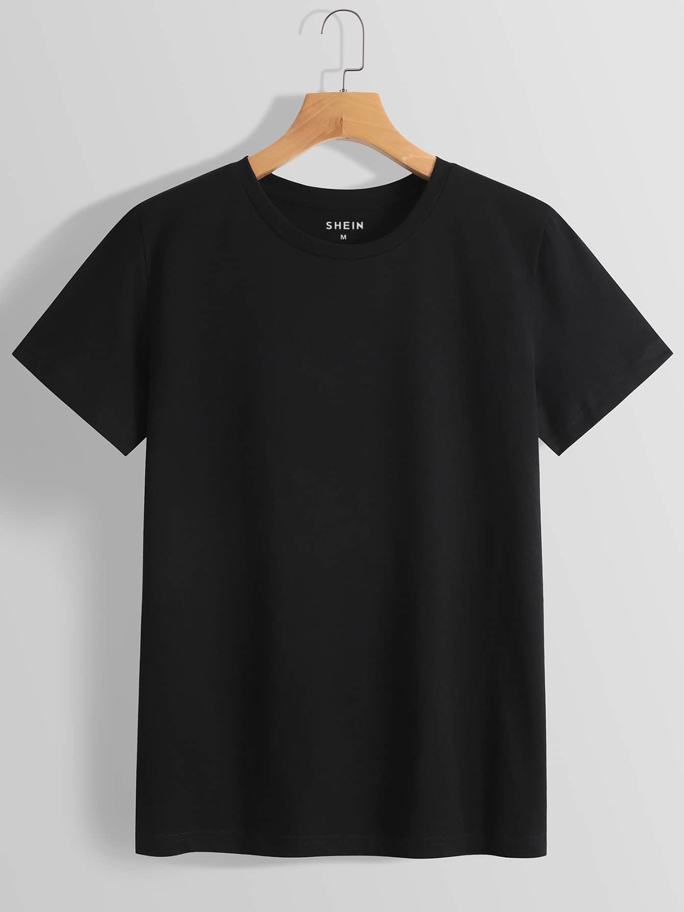 SHEIN Essnce Einfarbig Basic T-Shirts - Schwarz - Übersicht 1