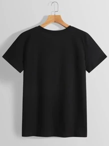 SHEIN Essnce Einfarbig Basic T-Shirts - Schwarz - Übersicht 2