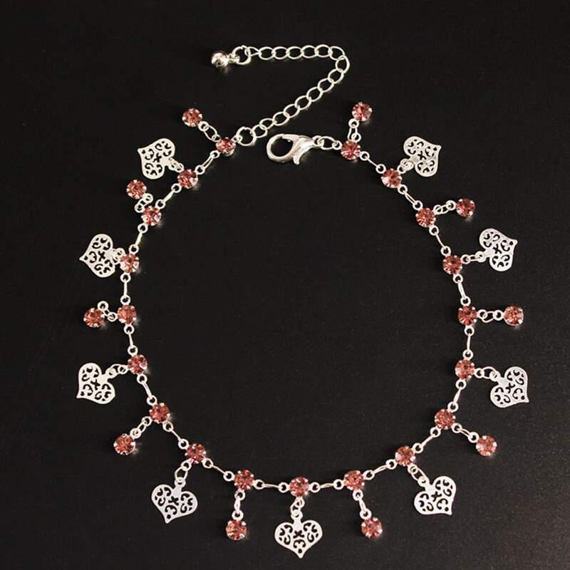 

Heart Charm Chain Anklet, Silver