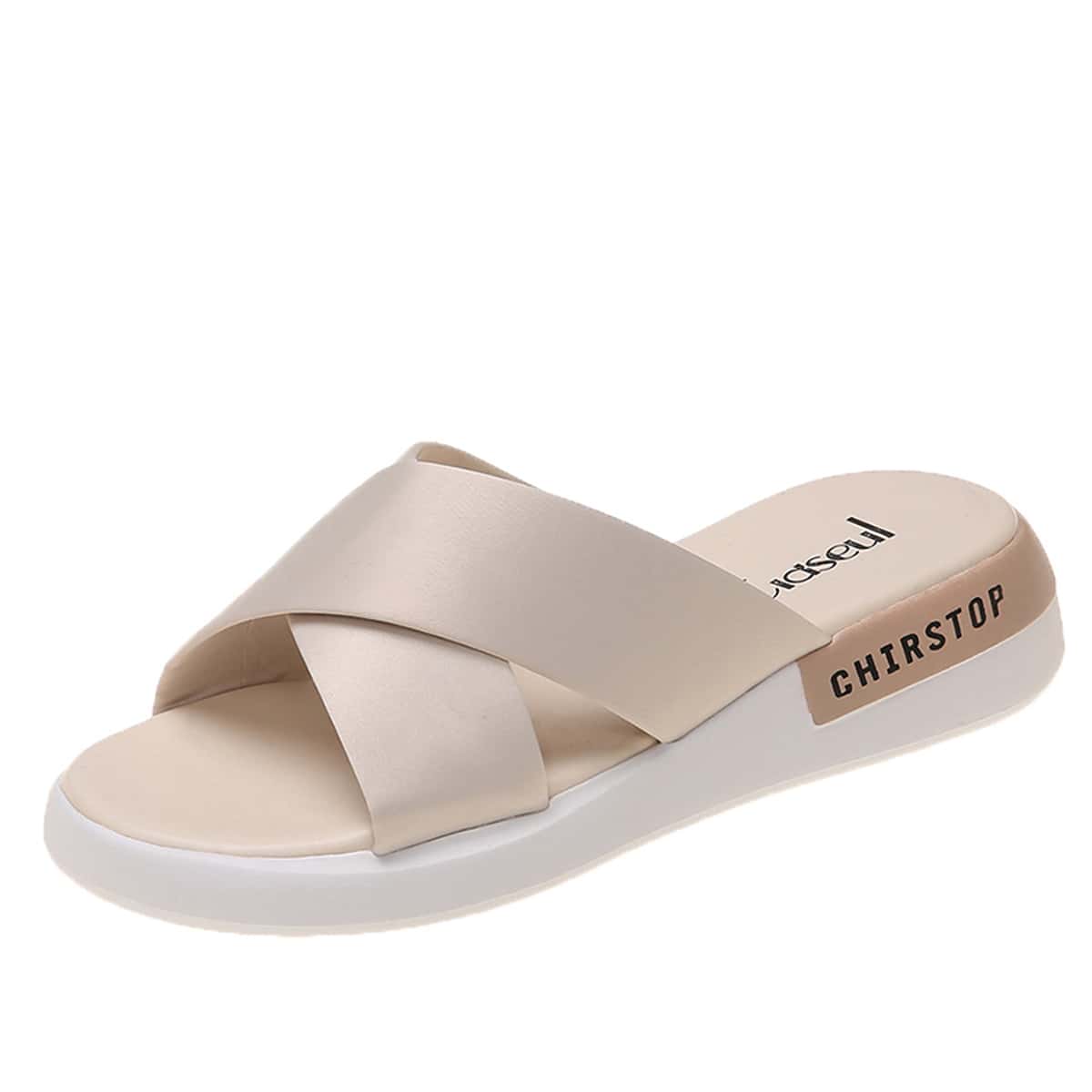 

Criss Cross Slide Sandals, Beige