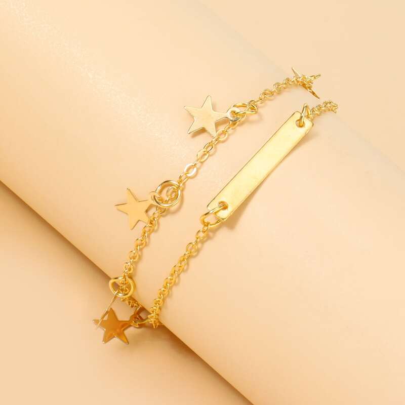 

Star Charm Layered Chain Anklet, Gold