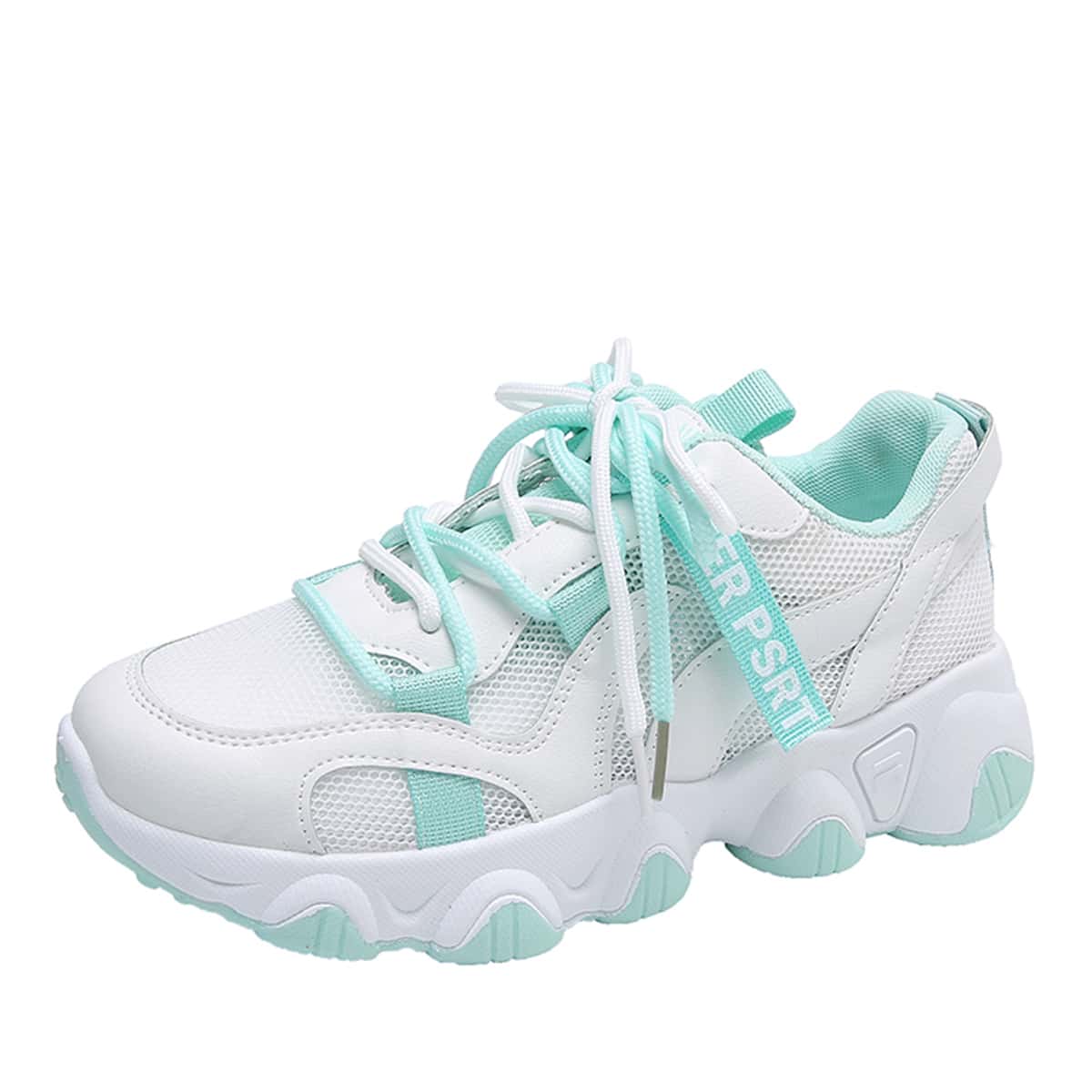 

Colorblock Strap Lace-up Chunky Sneakers, White