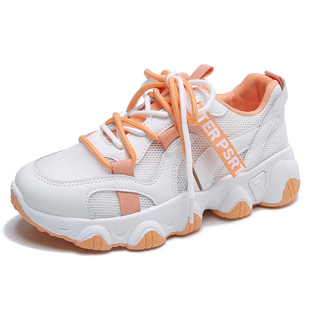 

Colorblock Strap Lace-up Chunky Sneakers, White