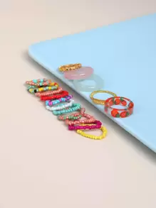 16pcs Bead Detail Ring - Multicolor - View 2