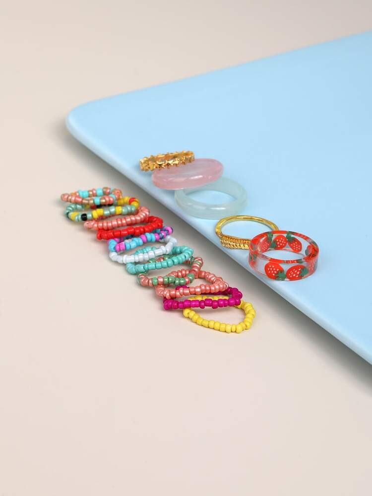 16pcs Bead Detail Ring - Multicolor - View 2