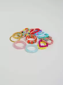 16pcs Bead Detail Ring - Multicolor - View 3
