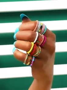 16pcs Bead Detail Ring - Multicolor - View 4
