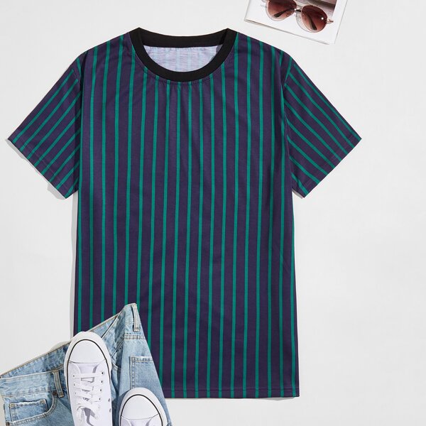 

Men Striped Round Neck Tee, Navy blue