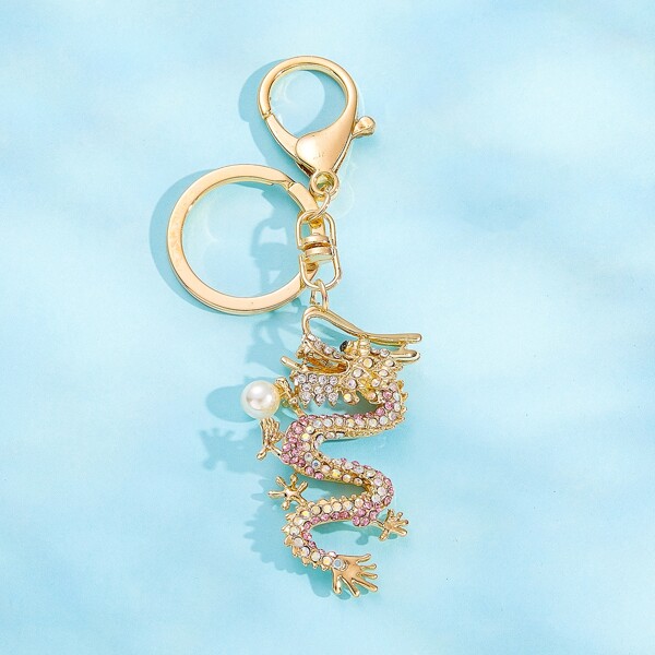 

Rhinestone Animal Charm Keychain, Gold