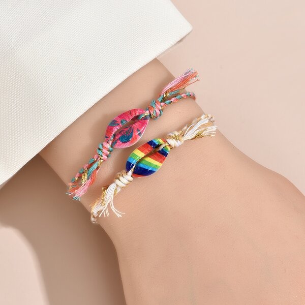 

2pcs Shell Decor Bracelet, Multicolor