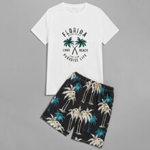 Guys Palm Tree & Letter Graphic Tee & Track Shorts