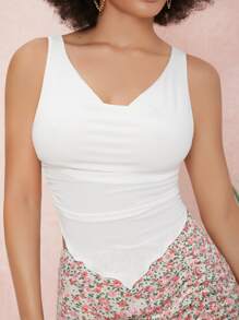 SHEIN 垂褶領木耳邊手帕背心上衣 - 白色 - 查看 4