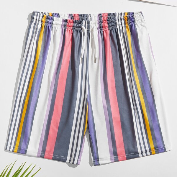 

Men Striped Drawstring Waist Shorts, Multicolor