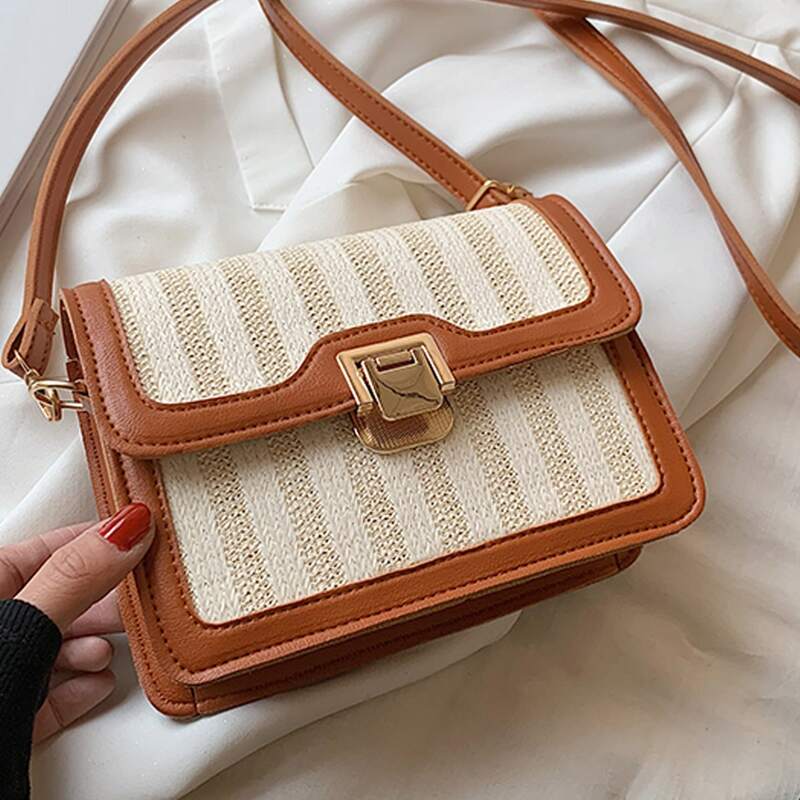 

Contrast Binding Striped Crossbody Bag, Multicolor