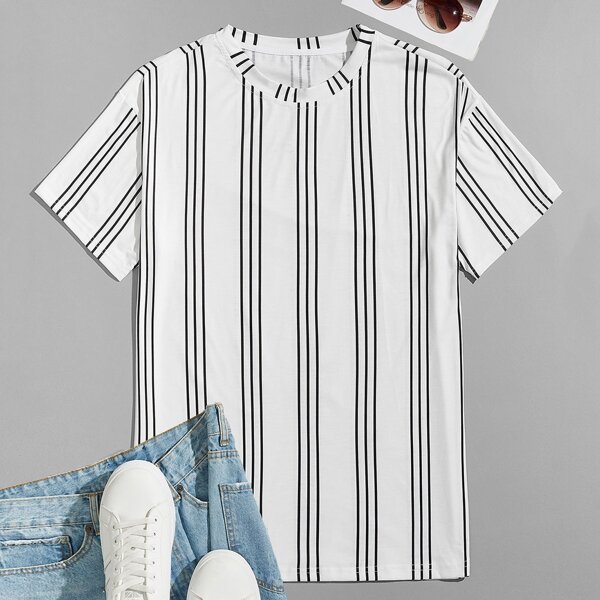 

Vertical Striped Print Tee, White
