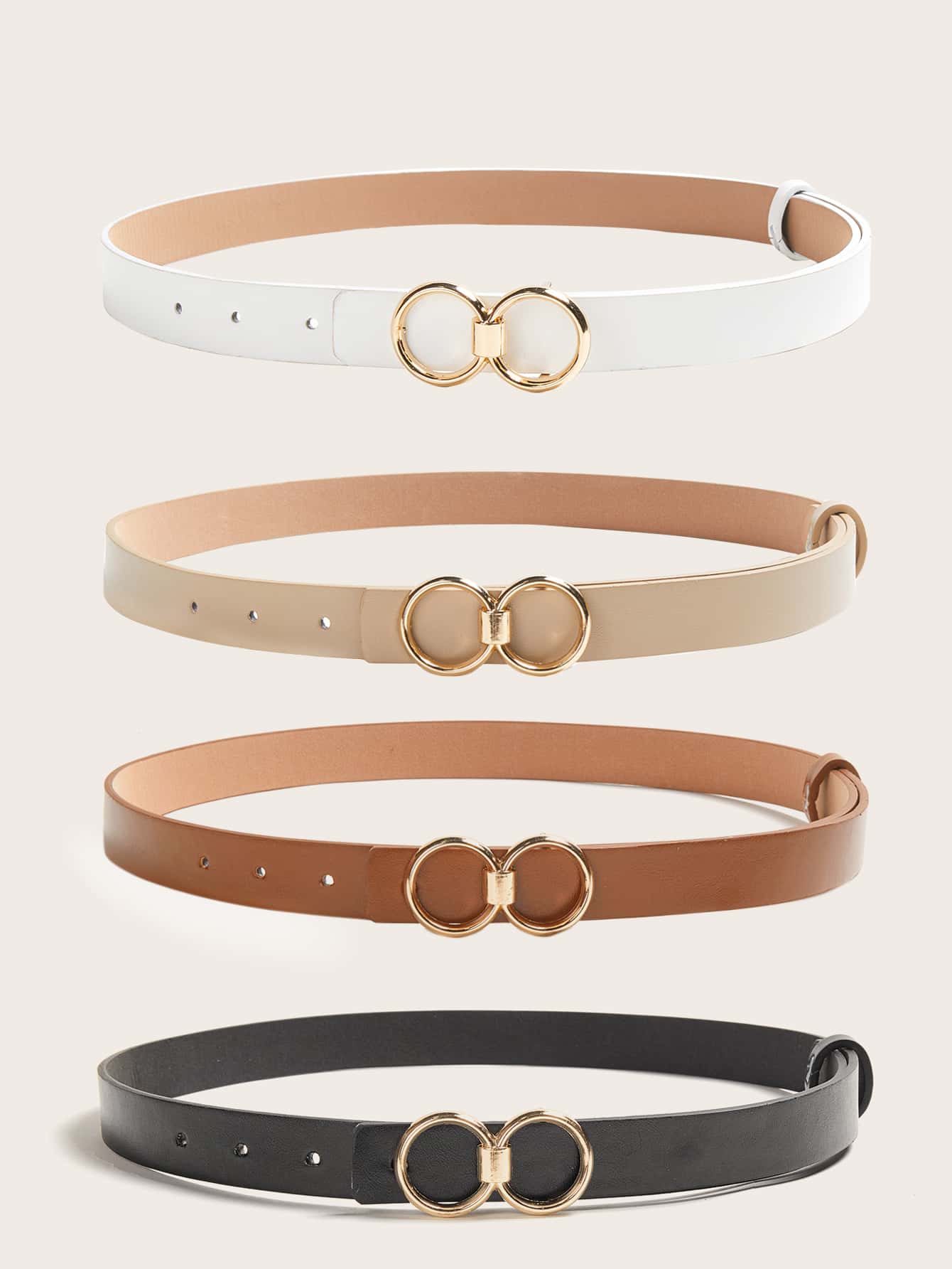 4pcs Double Letter Design O-Ring Buckle Belt Summer, School Fall, Autumn, Halloween