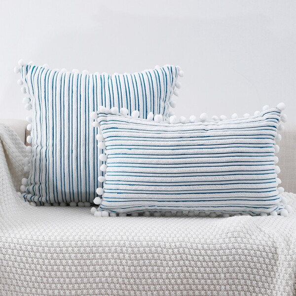 

1pc Striped Pattern Cushion Cover Without Filler, Blue and white