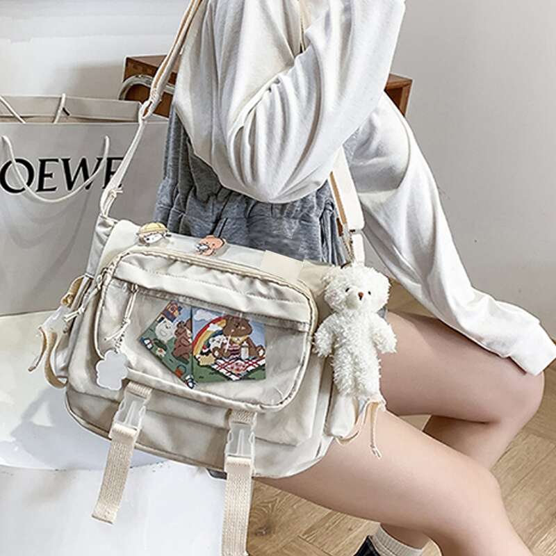 

Pocket Front Crossbody Bag With 3pcs Random Brooch, Beige