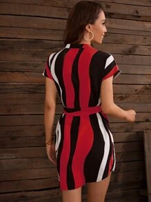 SHEIN Unity Vestido De Rayas Con Autolazo Y Corte Entallado - Multicolor - Ver 2