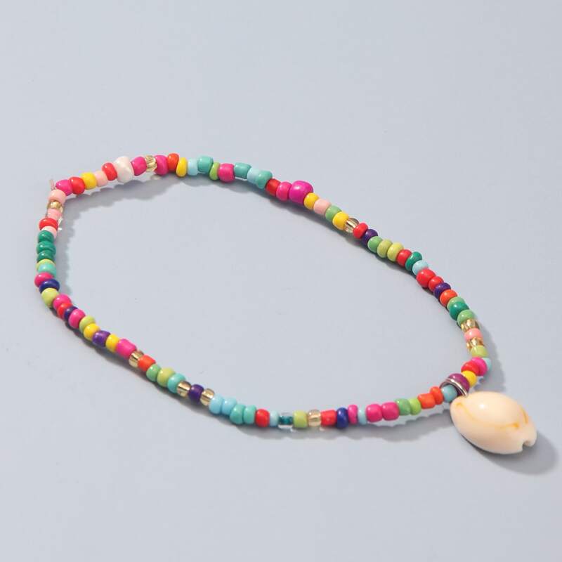 

Shell Charm Beaded Anklet, Multicolor