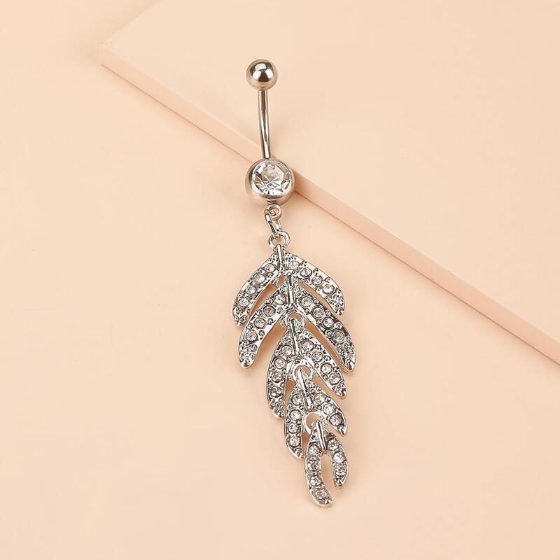 

Rhinestone Decor Belly Ring, Silver