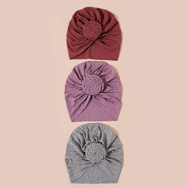

3pcs Baby Solid Wrap Hat, Multicolor