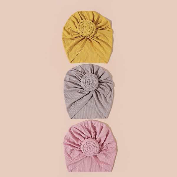 

3pcs Baby Solid Wrap Hat, Multicolor