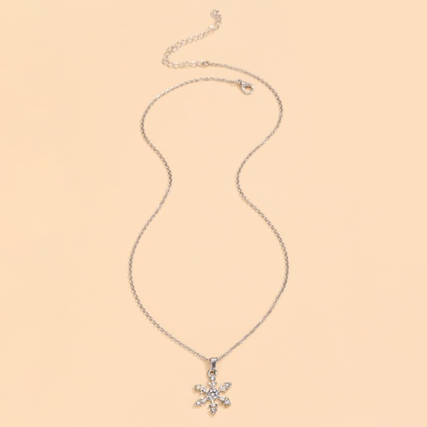

Rhinestone Decor Snowflake Charm Necklace, Silver