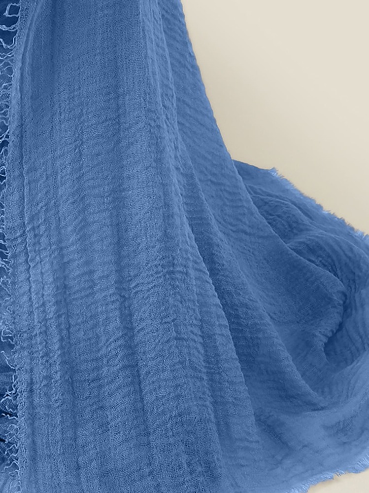 1 件装女士头巾柔软长袍配饰原始下摆纯色围巾适合日常休闲生活冬季秋季女士面纱 - 藍色 - 查看 2