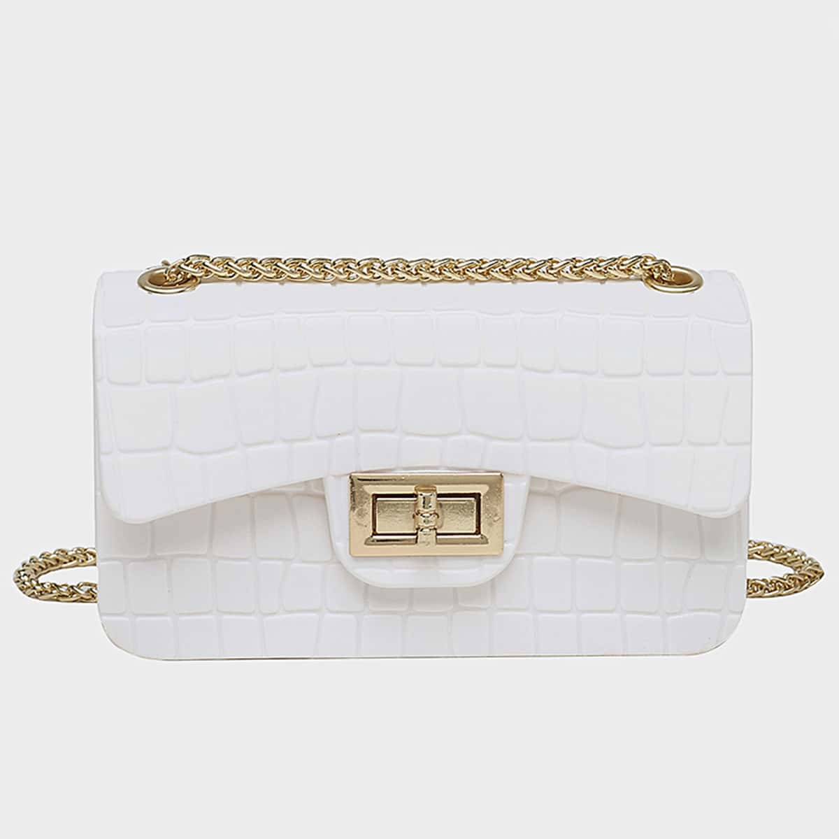 

Croc Embossed Chain Crossbody Bag, White