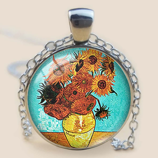 

Flower Print Round Charm Necklace, Multicolor