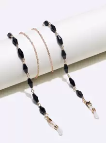 1 pièce Chaîne de lunettes en cristal noire et cuivre en forme de losange, décontractée pour femmes