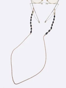 1 pièce Chaîne de lunettes en cristal noire et cuivre en forme de losange, décontractée pour femmes