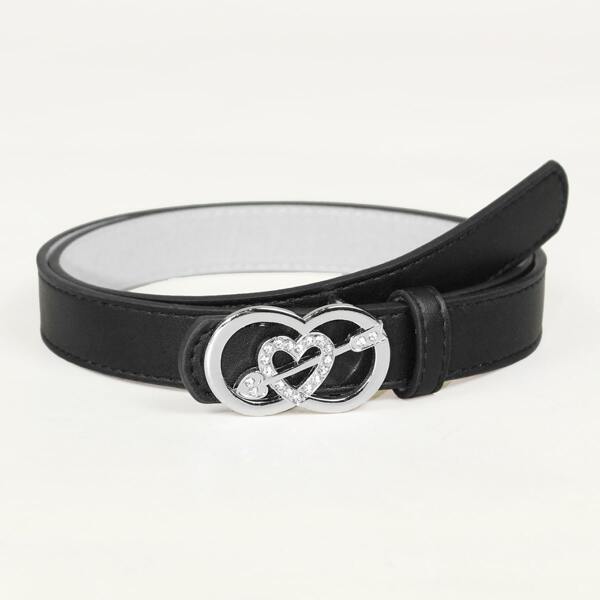 

Girls Rhinestone Heart Decor Belt, Black