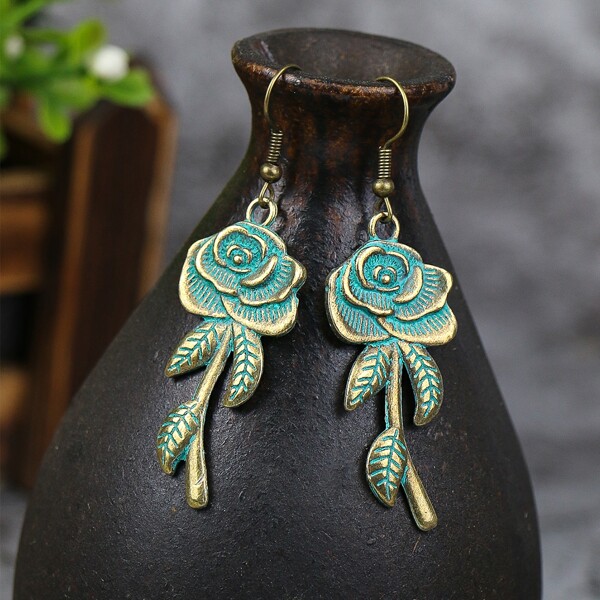 

Flower Decor Drop Earrings, Ancient bronze