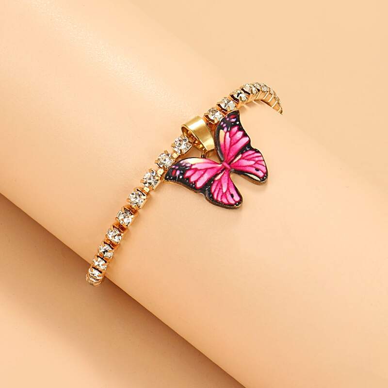 

Rhinestone Decor Butterfly Anklet, Multicolor