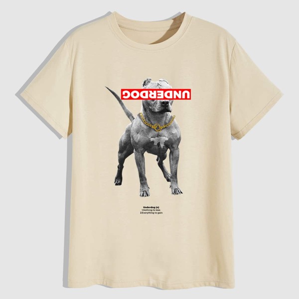 

Men Letter & Dog Graphic Tee, Khaki