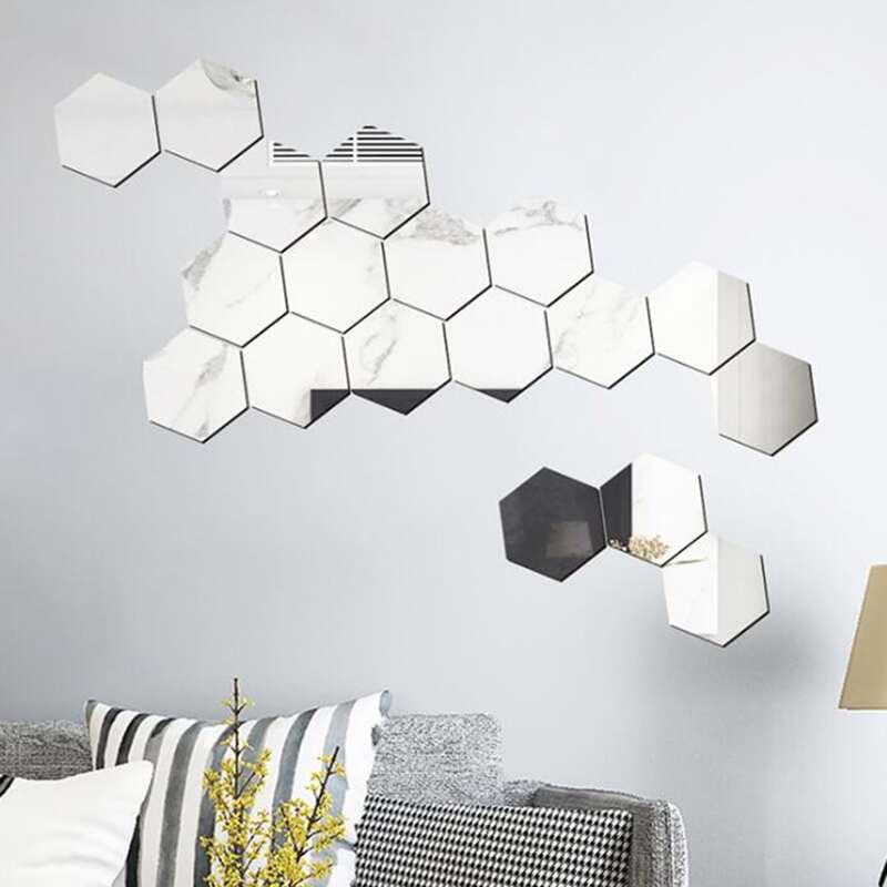 

12pcs Geo Mirror Surface Wall Sticker, Silver