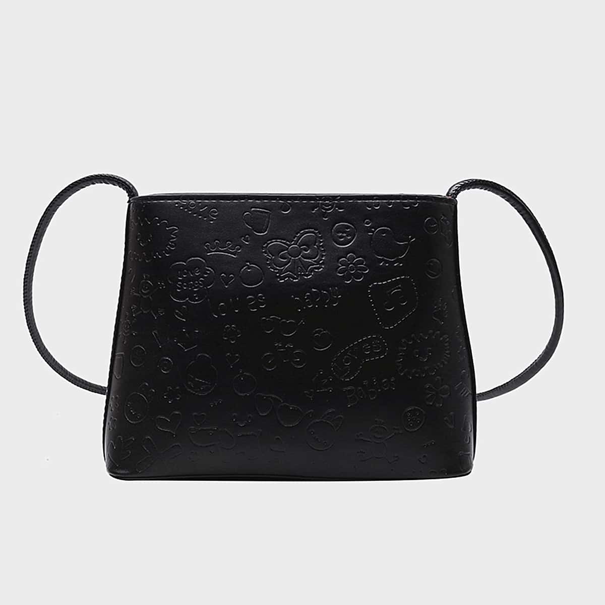 

Cartoon Embossed Crossbody Bag, Black
