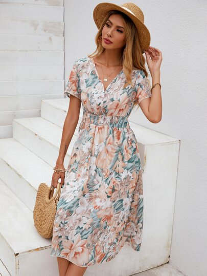 Breezaya Floral Shirred Waist Dress