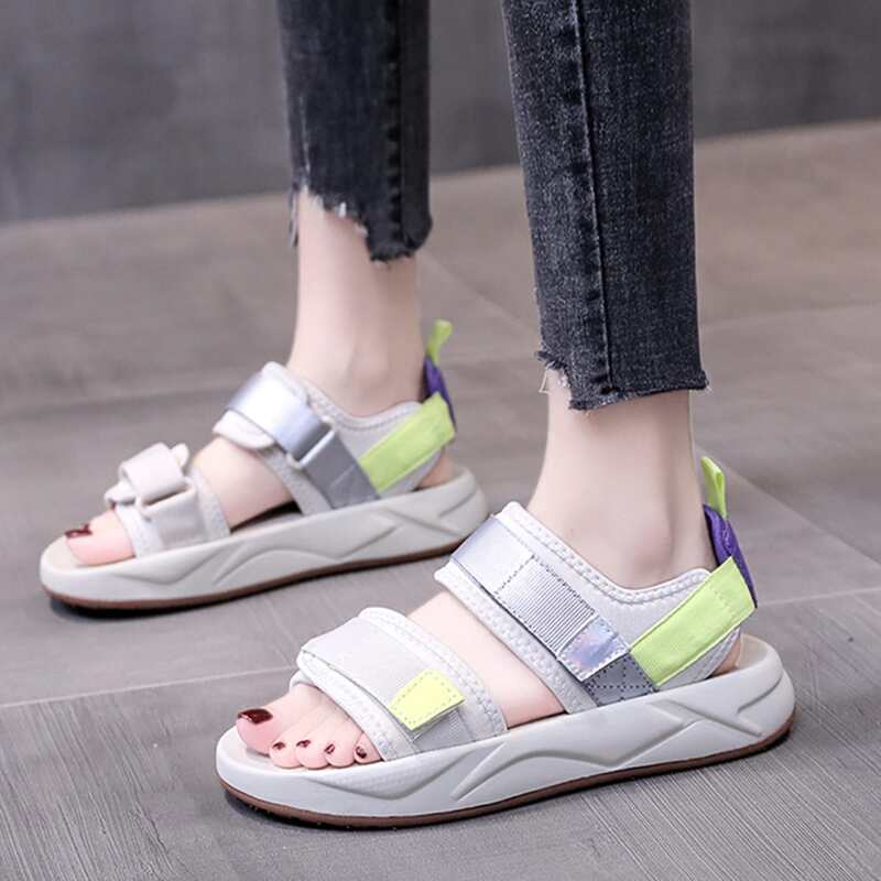 

Colorblock Velcro Strap Sport Sandals, Beige