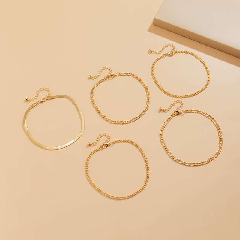 

5pcs Minimalist Chain Anklet, Gold
