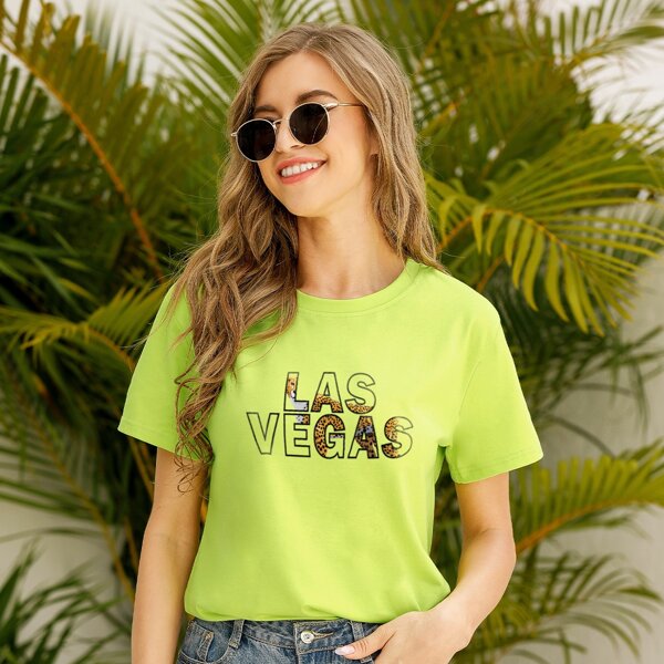 

Leopard And Letter Graphic Tee, Lime green